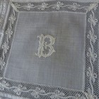 2 Antique 19thC Handkerchiefs French Valenciennes LACE Hand Embroidery Initial B — photo 5
