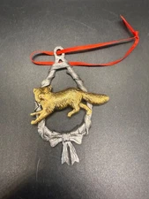 Michael Ricker pewter gold fox Christmas ornament 1998 #235/5000