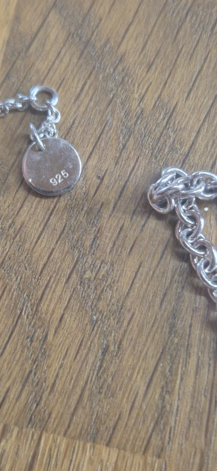 925 Sterlingsilber Halskette Kette mit rundem Charm-Anhänger Karabiner signiert - Bild 4 von 4