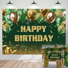 7x5ft Green Gold Birthday Backdrop Gold Green Glitter Bokeh Balloons Happy Bi...