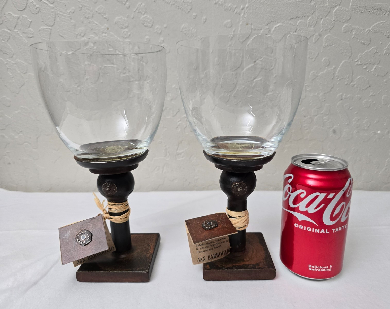 2 Jan Barboglio Artisan Iron  / Clear Blown Glass 9 1/4” Votive Candle Chalices