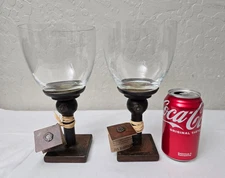 2 Jan Barboglio Artisan Iron  / Clear Blown Glass 9 1/4” Votive Candle Chalices