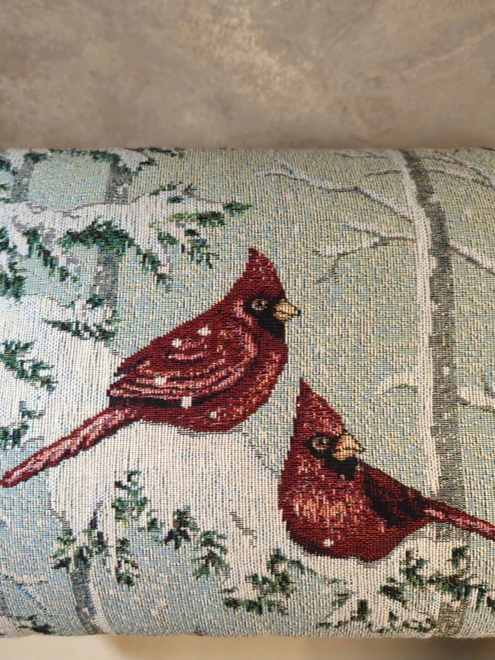 De colección Cardenales Rojos Pájaros Reposapiés Tapiz Otomano Metal Reina Ana Piernas Nieve Foto 3 de 4