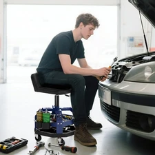 HOMCOM Rolling Mechanic Stool, 300 LBS Capacity Garage Stool, Blue