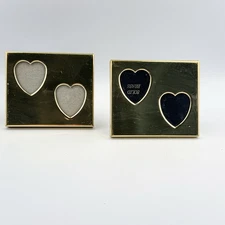 Vintage Set of 2 Solid Brass Double Heart Mini Photo Frames Easel Back