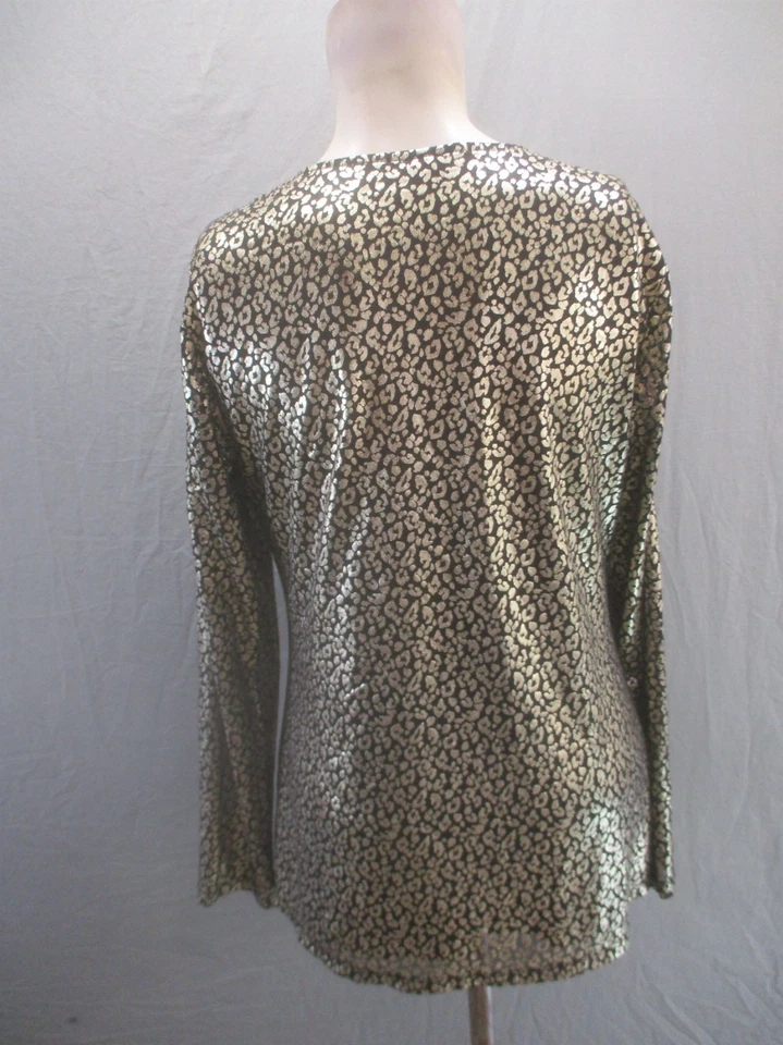 Blusa Nine West para mujer talla L dorada con estampado de animales cuello en V manga larga lentejuelas 616 Foto 4 de 4