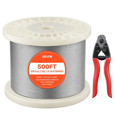 1/8'' Wire Rope 500ft 316 Stainless Steel Cable 1760lbs Strength for Railing
