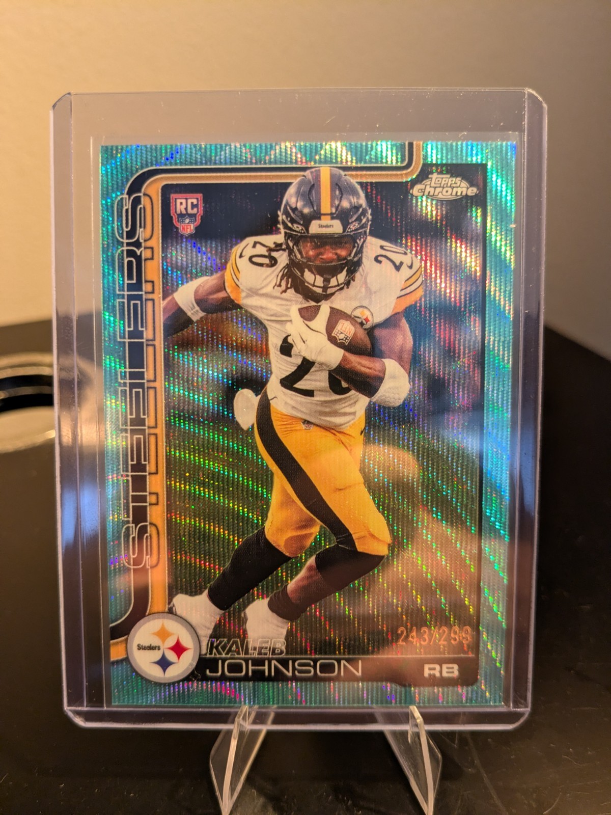 2025 Topps Chrome Kaleb Johnson /299 RC TEAL WAVE #323 Steelers Rookie