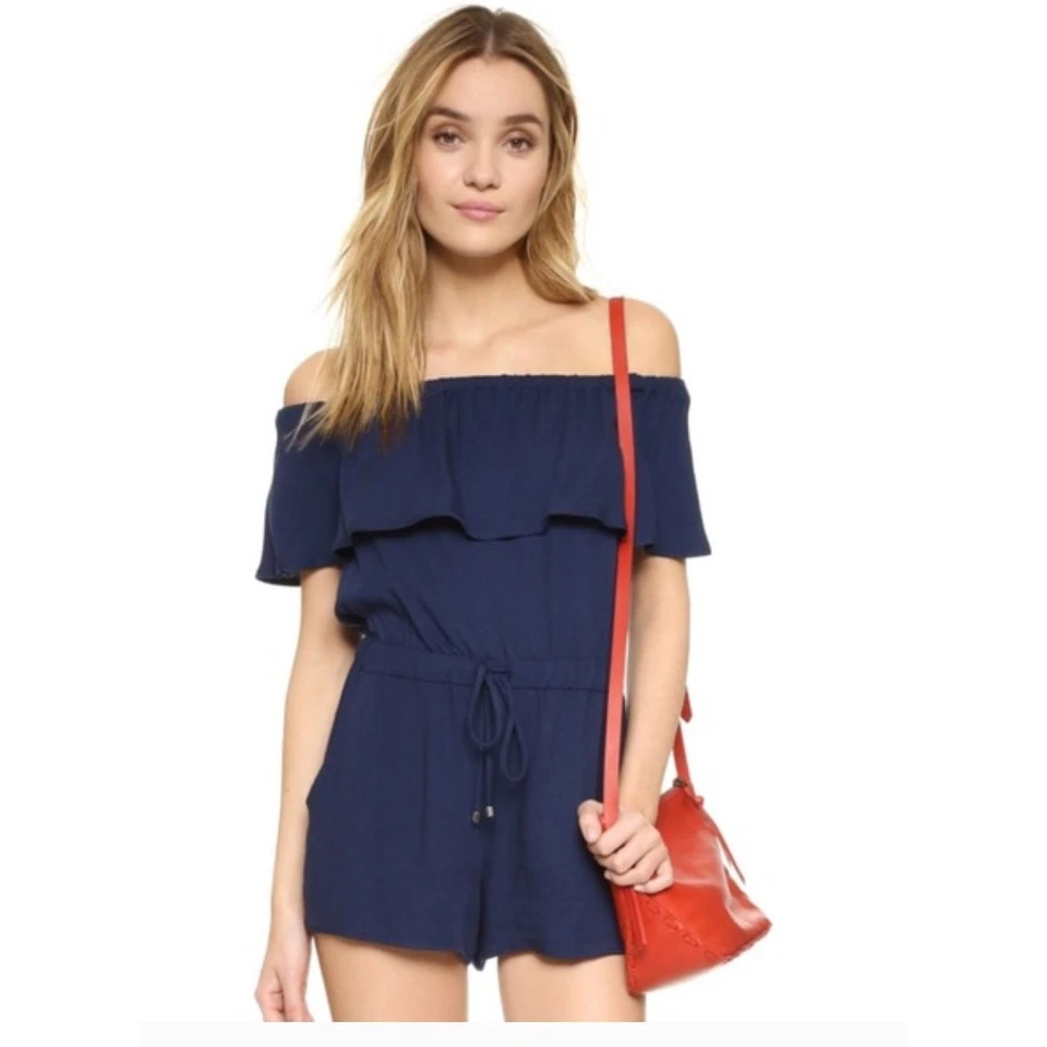 Mameluco Ella Moss para mujer pequeño azul Stella bolsillos fuera del hombro costero  Foto 2 de 4