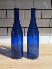 Pair Of 12 Cobalt Blue Glass Bottle Decanters Vintage Excellent Condition
