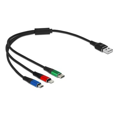 Delock USB Ladekabel 3 in 1 Typ-A zu Lightning  / Micro USB / USB Type-C  30 cm
