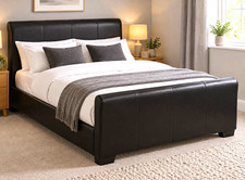 Double Black Faux Leather Sleigh Bed Frame 4ft6 – Collection Only