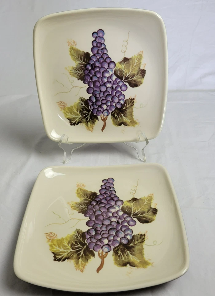 Tabletops Unlimited Cabernet Grapes Melamine 8.5" Square Salad Plates Set of 2 - Image 2 of 4