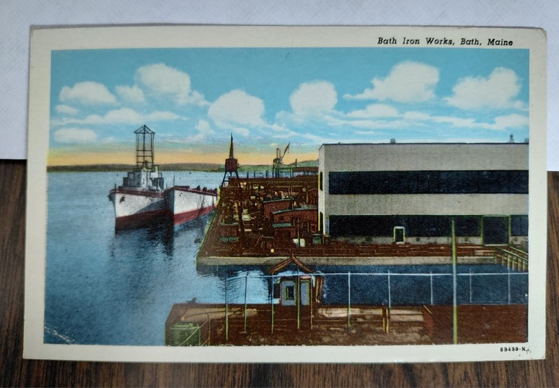 Bath Iron Works Navy Shipyard Bath Maine Vintage Postcard