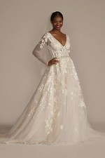 Galina Signature SWG820 Ivory Lace Long Sleeve V Neck A-Line Wedding Dress 2
