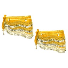 2 Pcs Belly Dance Hip Scarf 59x11" with 248 Gold Coin, Yellow