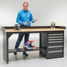 Datona  Werkbank Bambus 200 cm + 6 Schubladen 60 kg Schubladenlast 65 cm tiefer