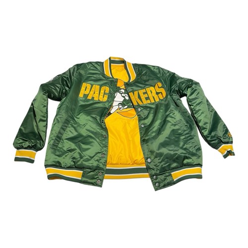 Starter Green Bay Packers Reversible Jacket Mens M NFL Faux Satin Bomber Retro - Picture 1 of 10
