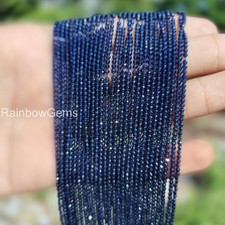 Blue Sapphire 2mm Faceted Rondelle Necklace, Dainty Sapphire Bead Necklace, Sept