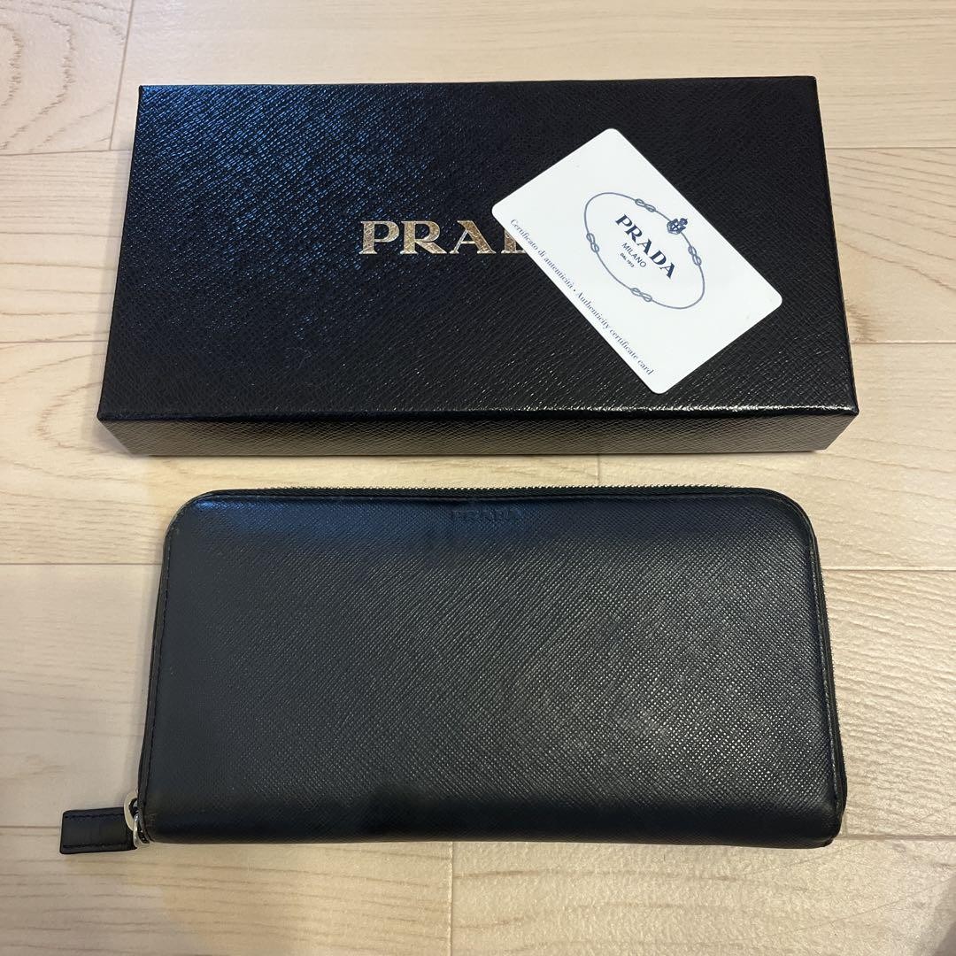 PRADA Black Leather Long Wallet with Box SAFFIANO