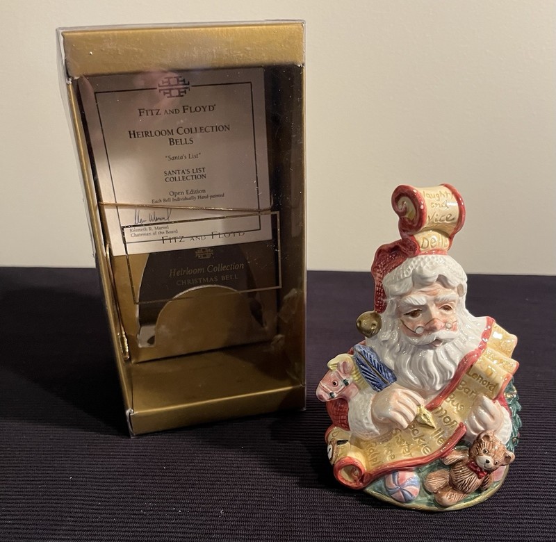 Fitz and Floyd Heirloom Collection Santa’s List  Bell In Box