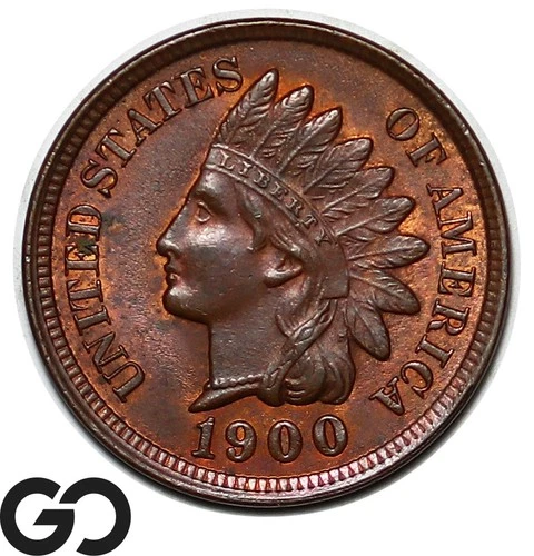 1900 Indian Head Cent Penny, Some Red, Gem BU++