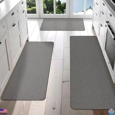 Horlimer 3-Piece Non-Slip Kitchen Rug Set - Anti-Fatigue Mats, Grey, 17"x59" &