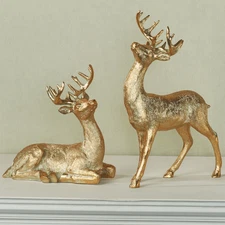 🔥 FREE SHIP Gilded Gold Holiday Deer Figure Set of 2 Elegant Christmas Home Dec