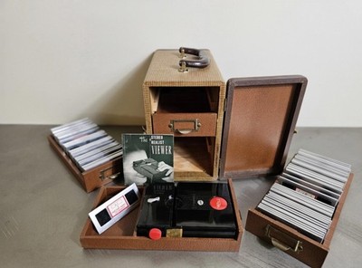 Vintage 1950s Stereo Realist 3D Kit: Tweed 4-Drawer Slide Case, Bakelite Red But