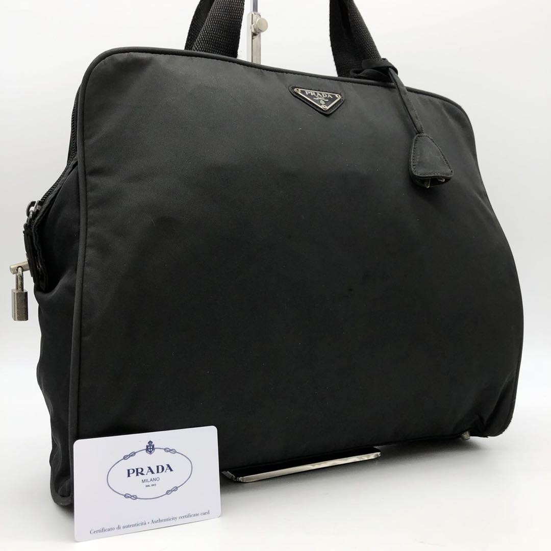 Prada Black Nylon Handbag with Key and Padlock Made in Japan