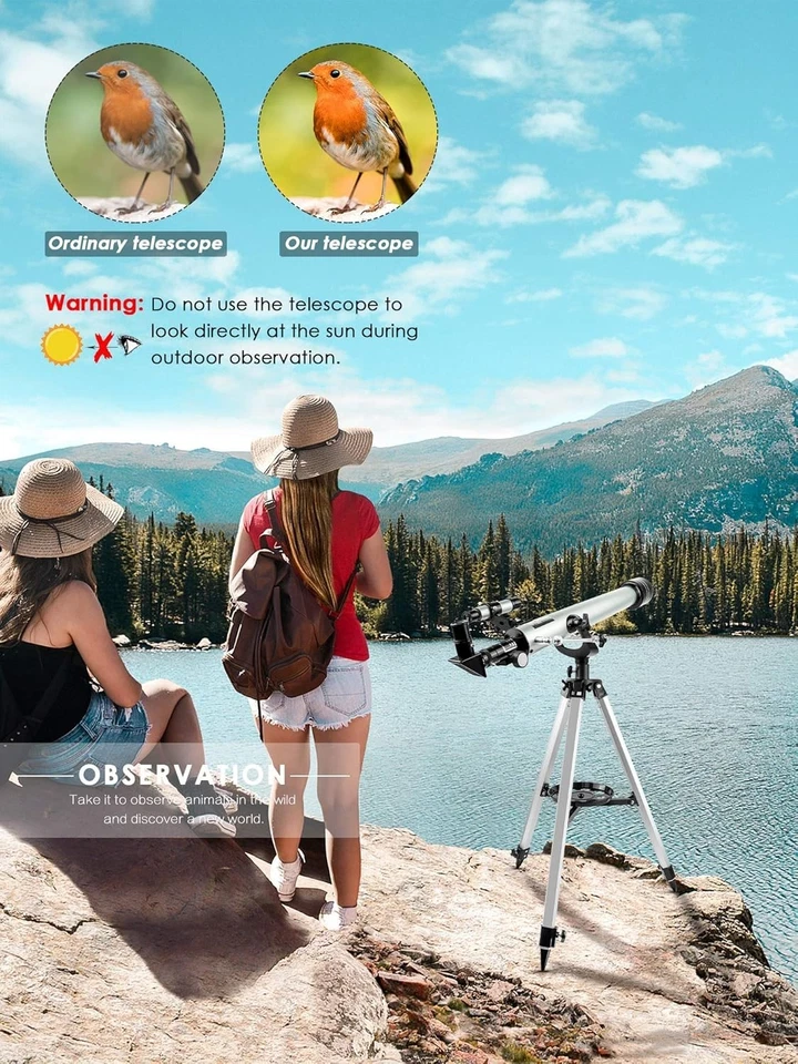 60mm Refractor Telescope for Kids Beginners 525X with Tripod - Image 3 of 4