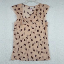 CAbi 981 Playful Me Top Women's Size Medium Light Brown Sheer Chiffon