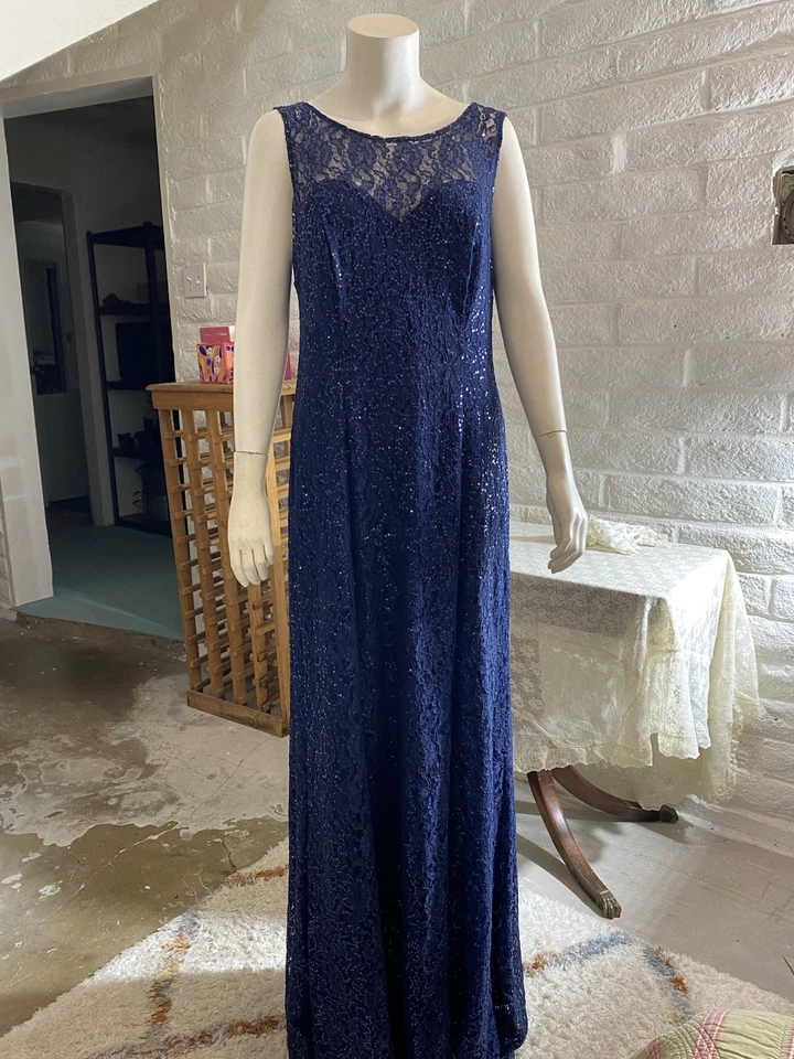 Precioso vestido de noche Ignite Evenings New York zafiro encaje y lentejuelas talla 14 Foto 2 de 4