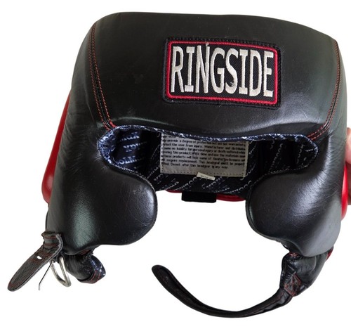 Ringside Boxing Headgear Black & Red Leather Adjustable Fit Sparring Gear Size L