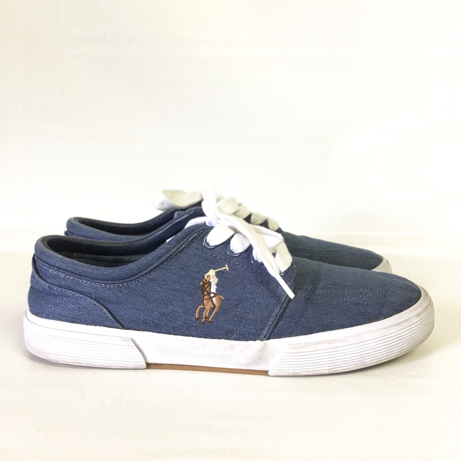 Polo Ralph Lauren uomo 7 5 Faxon sneaker bassa denim blu tela ricamata pony