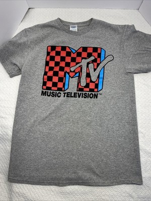MTV Music Checkered Logo Grey Retro Tee Shirt Size Medium Delta Pro