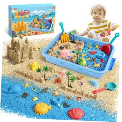 Ocean Sensory Bin,Play Sand Art Kit with 2.2lbs Play Sand,12 Sea Sensory Bin