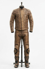 Men Brown Snakeskin Leather Motorcycle Suit Python Print Biker Jacket Pants Gear