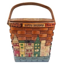 VTG 1960s CARO NAN Arizona Hand Painted Wooden Basket Box Handbag Purse