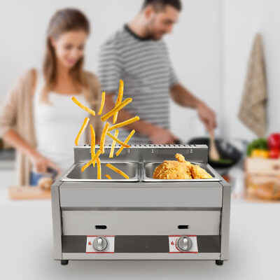 2 Wells Pan Gas Fryer Food Warmer Restaurant Steamer Table Countertop Kitchen