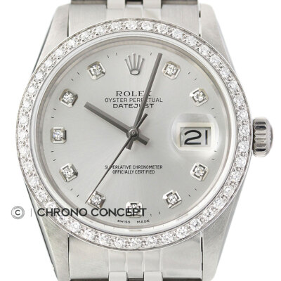 Rolex Datejust Silver Diamond Dial 18K White Gold & SS Jubilee Watch 16014
