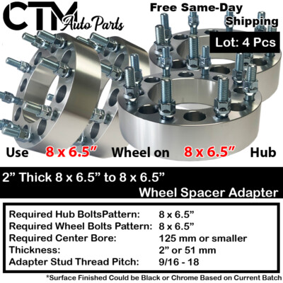 2 Wheel Adapters 8x6.5 To 8 x 6.5 3 Thick 8x165.1 Spacers 14x1.5 Studs