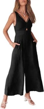 ANRABESS Women's Jumpsuits Summer Wide Leg Sleeveless V Neck Casual Dressy Linen