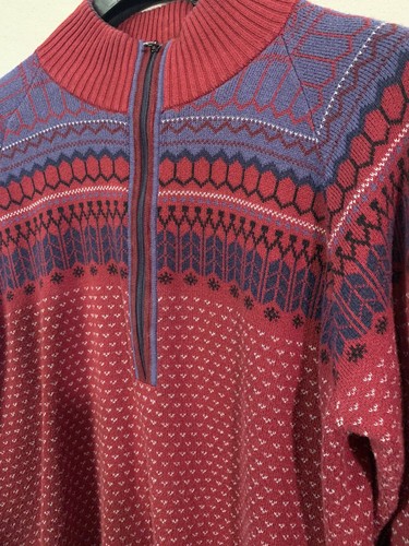 Eddie Bauer Sweater Adult Large Red Blue Outdoor Hiking Casual Fair Isle Mens * - Picture 2 of 8