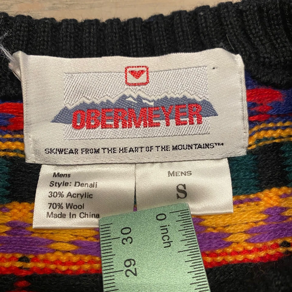 VTG Obermeyer Wild Aztec Geometric Mens S Crew Neck Wool Blend Denali Sweater - Image 3 of 4