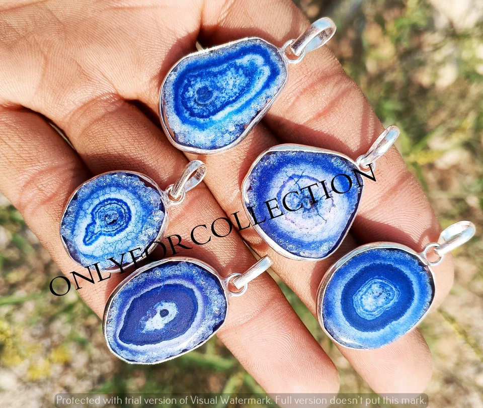 Hermoso Lote Colgantes Bisel Piedras Preciosas de Cuarzo Solar Chapado en Plata de Ley 925 Foto 3 de 3