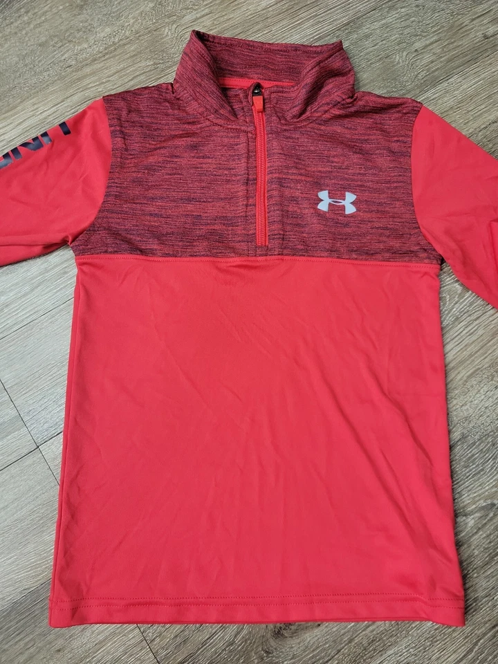 Under Armour Red Color Block 1/4 Zip Long Sleeve Youth Kids Sz6 Graphic R Sleeve - Image 2 of 4