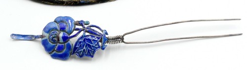 Antique Chinese 19th C silver enamel hair pin 7” 7/8 L - Picture 5 of 9