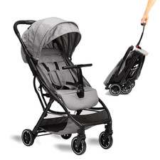 Lightweight Portable Stroller with Auto Fold Sun Canopy for Travel - Gray