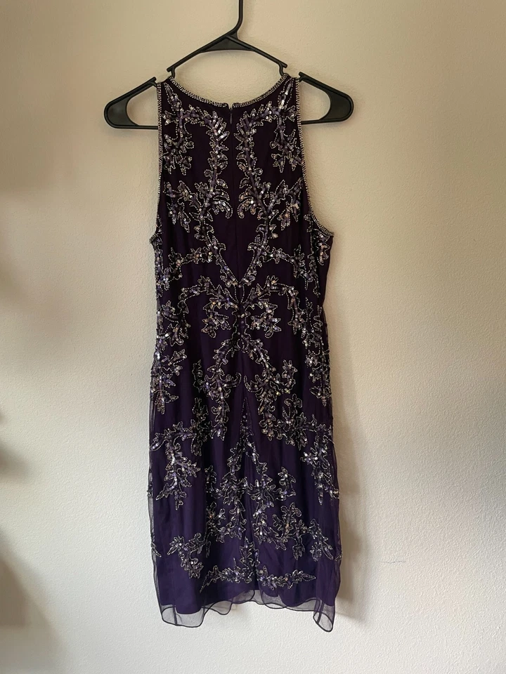 Women's Adrianna Papell Sequin Mesh Dress Purple Size 12 - Image 3 of 4